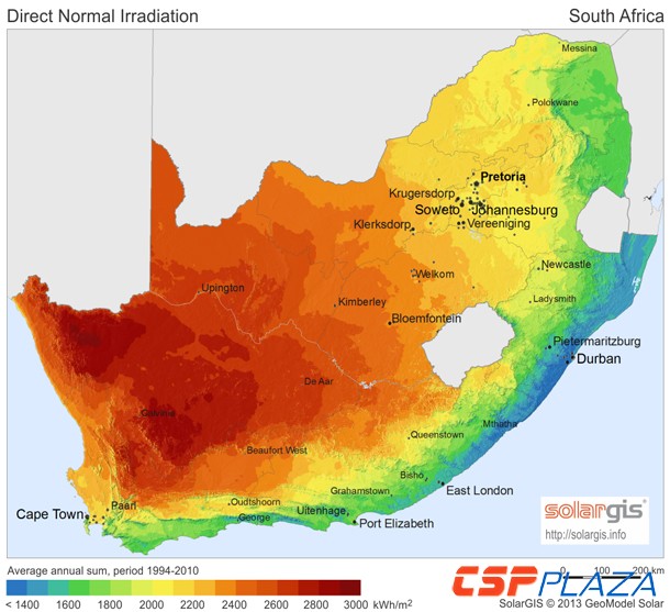 南非具有全球最优秀的太阳能资源